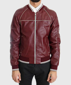 Neil Men's Red Varsity Leather Jacket - Red Varsity Leather Jacket for Men - Front View