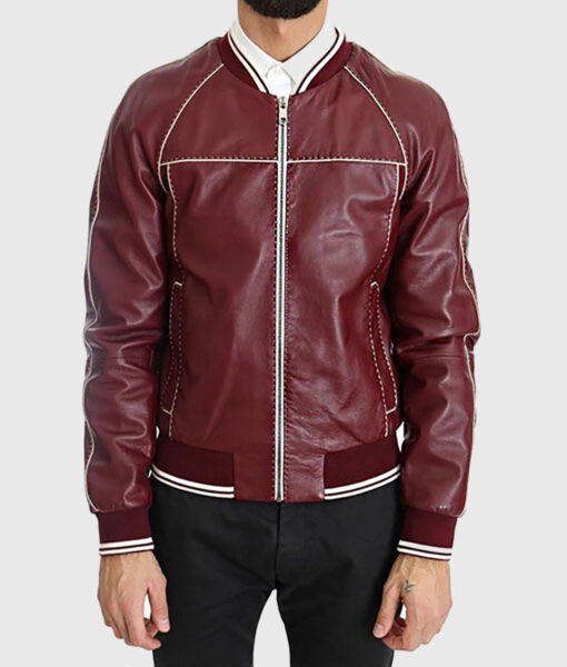 Neil Men's Red Varsity Leather Jacket - Red Varsity Leather Jacket for Men - Front View