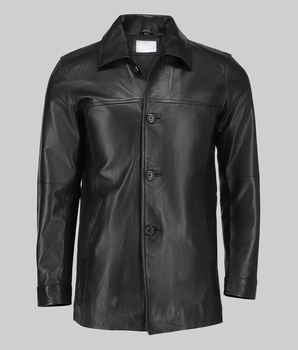 Paul Men's Black Leather Coat-Generic