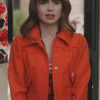 Emily In Paris Orange Jacket - Orange Jacket Emily In Paris | Women's Leather Jacket - Front View