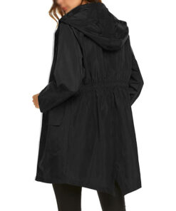 Womens Black Elastic Waist Rain Coat