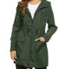 Womens Green Elastic Waist Rain Coat