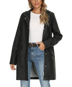 Womens Stylish Black Hooded Rain Coat