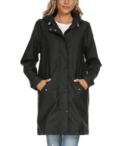Womens Stylish Black Hooded Rain Coat