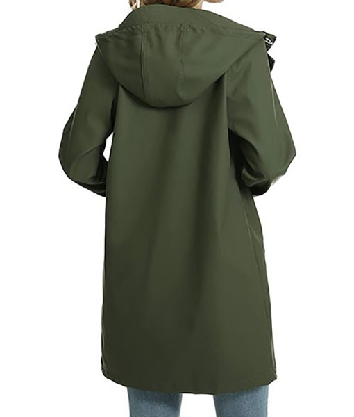 Womens Stylish Green Hooded Rain Coat