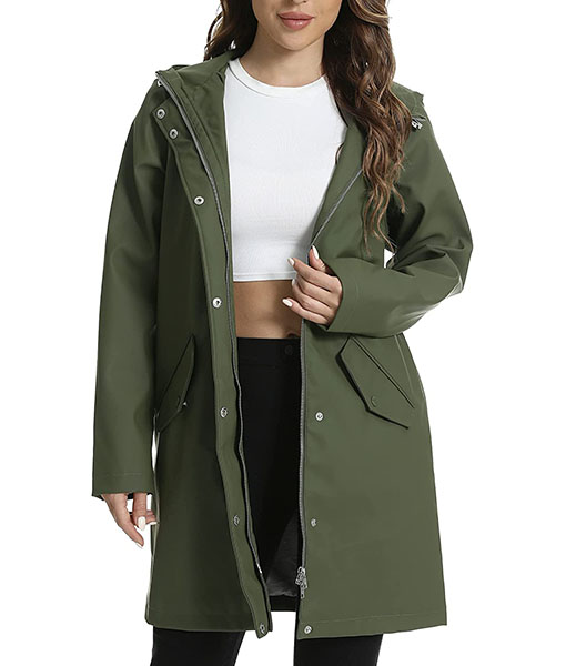 Womens Stylish Green Hooded Rain Coat
