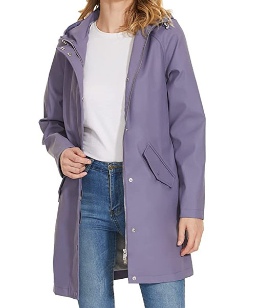Womens Stylish Purple Hooded Rain Coat