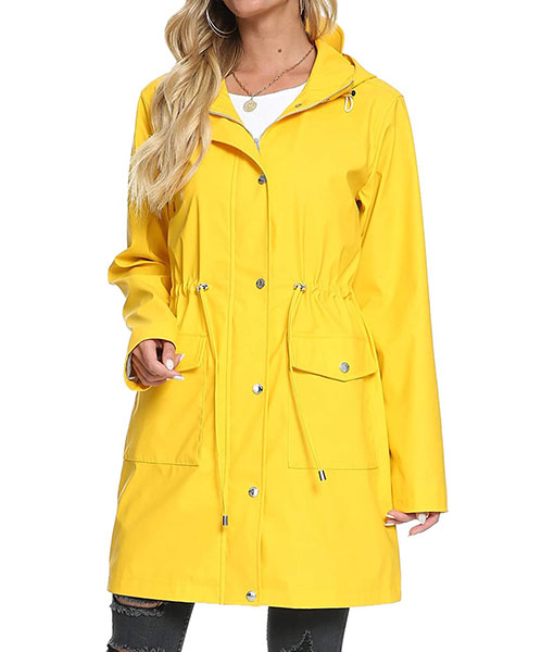Womens Stylish Yellow Zipper Rain Coat