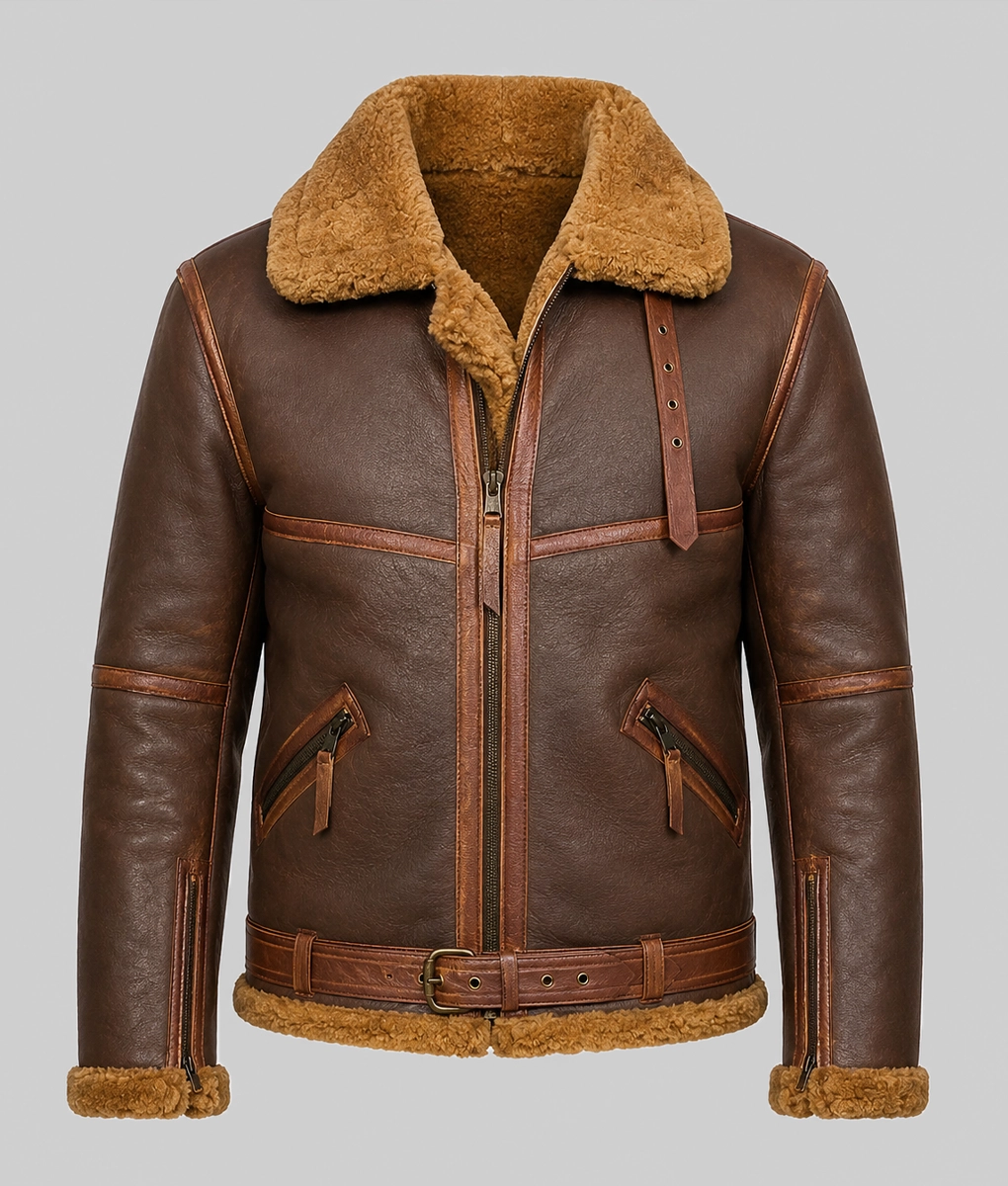 James Men's Brown B-3 Bomber Leather Jacket-Front