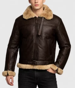 Jones Men's Brown B-3 Bomber Leather Jacket-Front