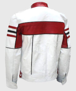 Ronald Men's White Biker Leather Jacket - White Biker Leather Jacket for Men - Front Close View