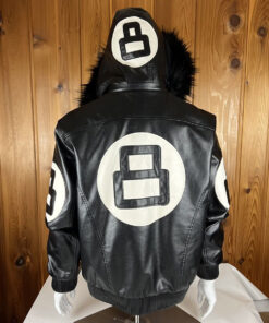8 Ball Black Hooded Leather Bomber Jacket
