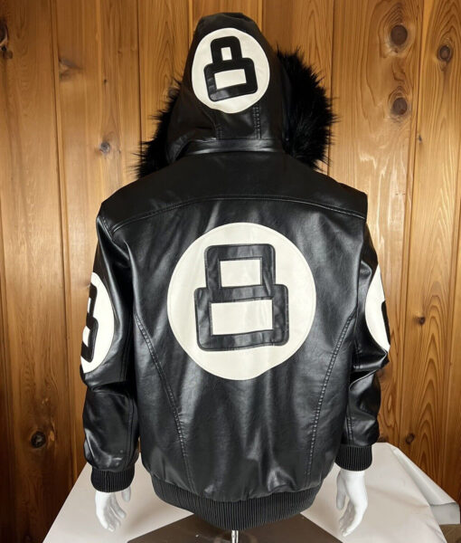 8 Ball Black Hooded Leather Bomber Jacket