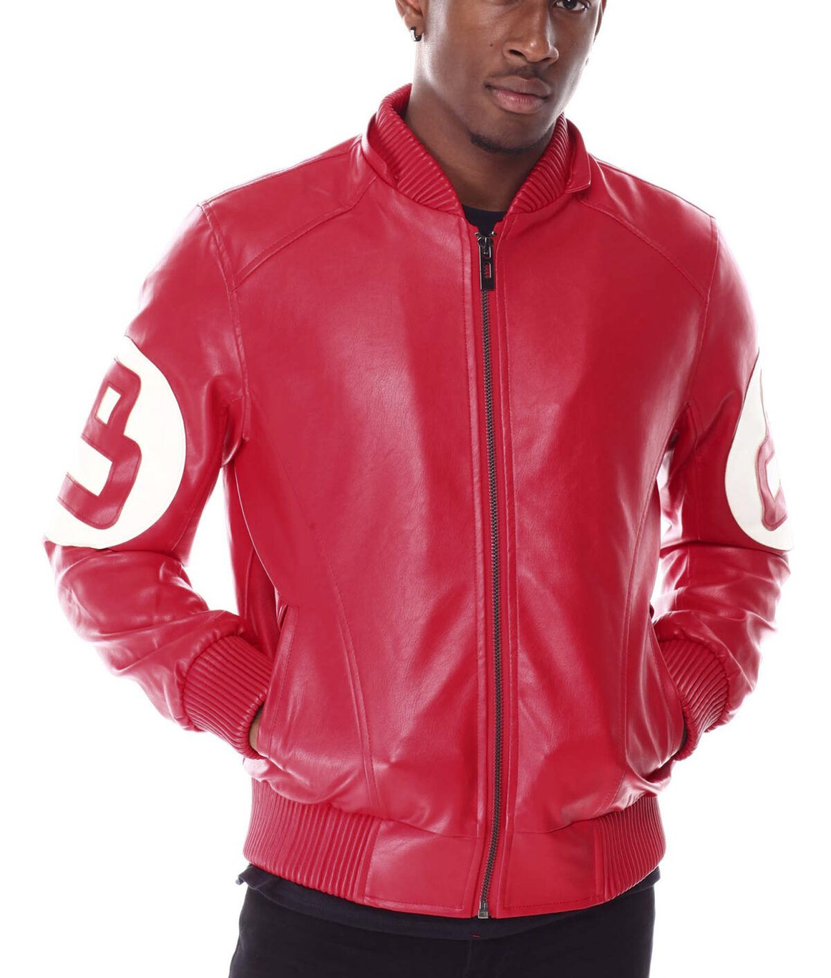 8 Ball Red Hooded Leather Bomber Jacket