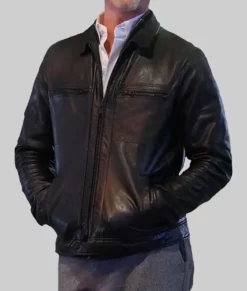Brad Pitt Wolves Black Leather Jacket-Front View