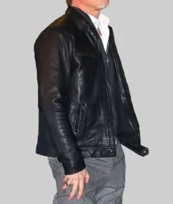 Brad Pitt Wolves Black Leather Jacket-Side View