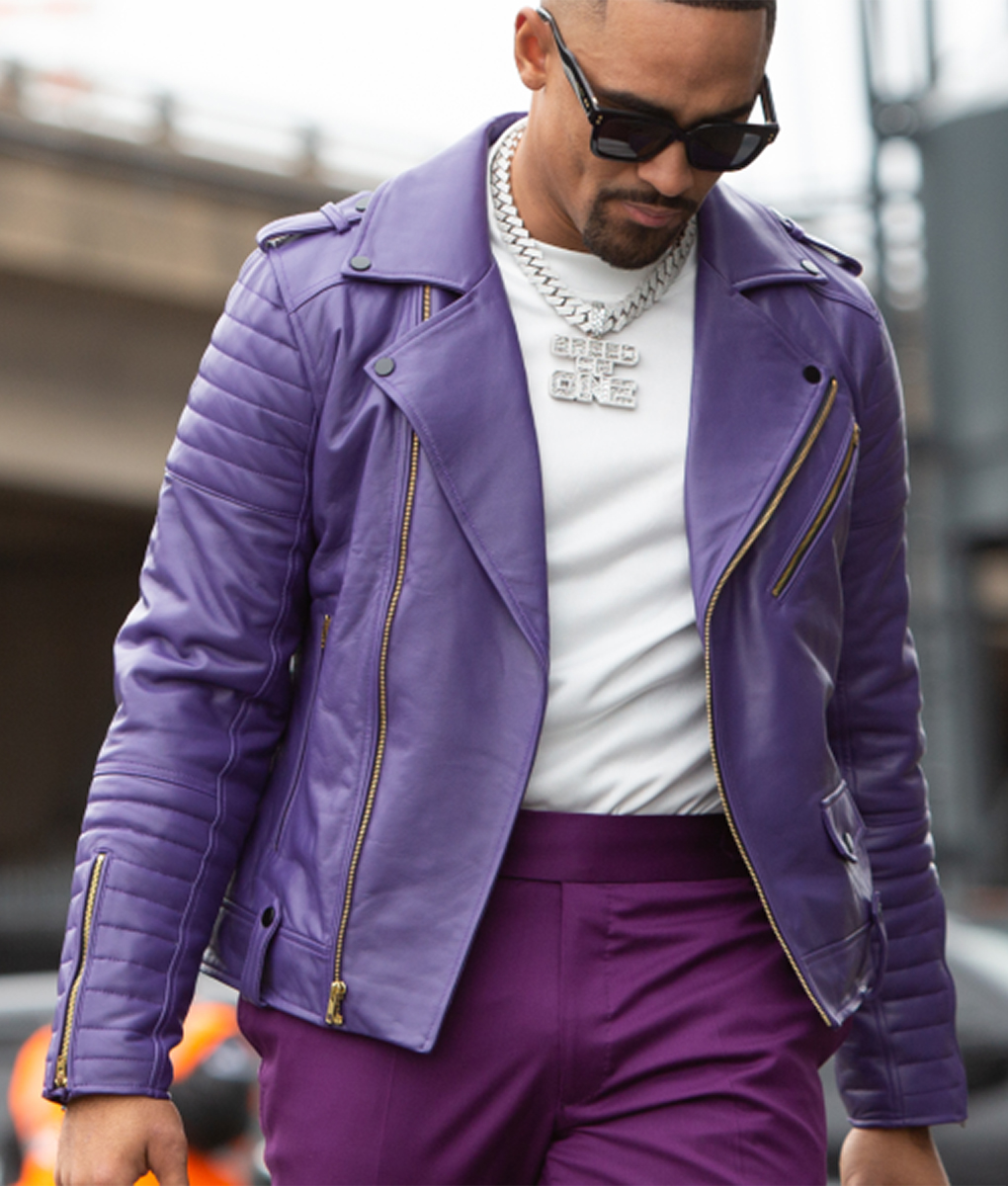 Jalen Hurts Purple Biker Jacket