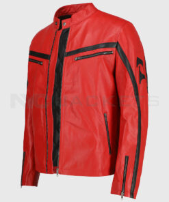 Lorenzeo Men's Red Biker Leather Jacket - Red Biker Leather Jacket for Men - Side View