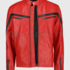 Lorenzeo Men's Red Biker Leather Jacket - Red Biker Leather Jacket for Men - Front View