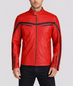 Lorenzo Men’s Red Biker Leather Jacket-Front