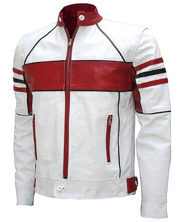 Men's Red & White Cafe Racer Jacket