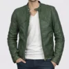 Junip Men's Green Biker Leather Jacket - Green Leather Biker Jacket-3