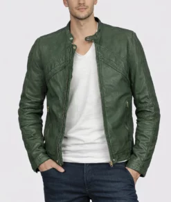 Nero Men's Distressed Green Biker Leather Jacket | NYC Jackets