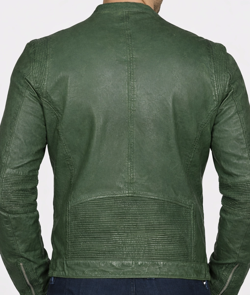 Nero Men's Distressed Green Biker Leather Jacket | NYC Jackets