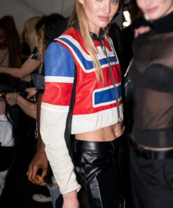 Candice Swanepoel Cropped Leather Jacket