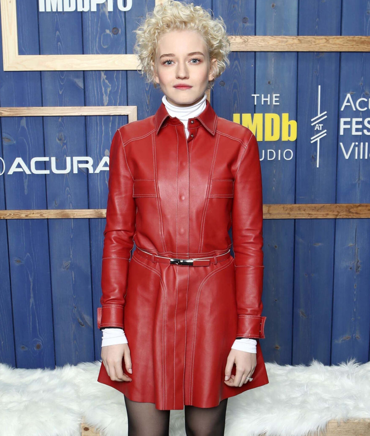 Julia Garner Red Leather Coat