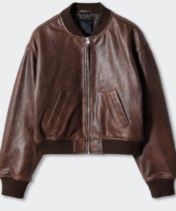Katie Holmes Brown Leather Bomber Jacket