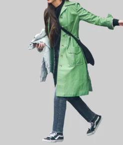 Olivia Rodrigo American Singer Green Leather Coat-Side View