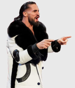 Wrestler Seth Colby Lopez Black Fur Collar White Coat