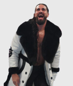 Wrestler Seth Colby Lopez Black Fur Collar White Coat
