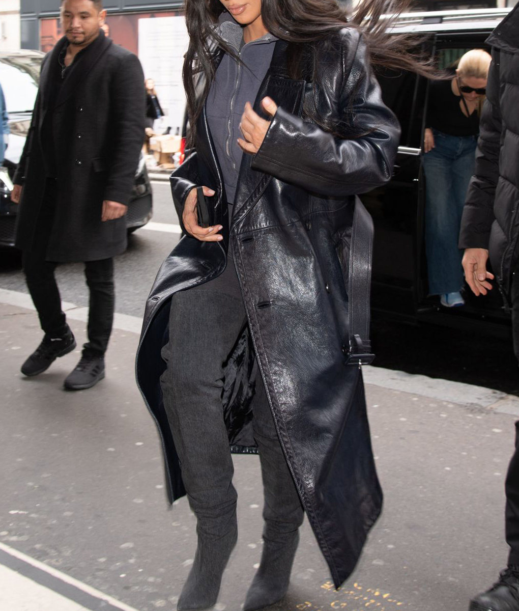 Kim Kardashian Black Leather Coat