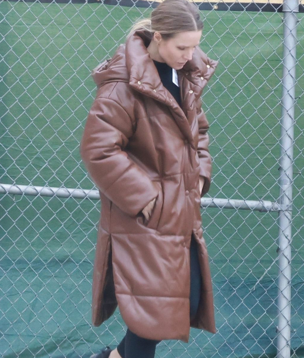 Kristen Bell Leather Puffer Coat