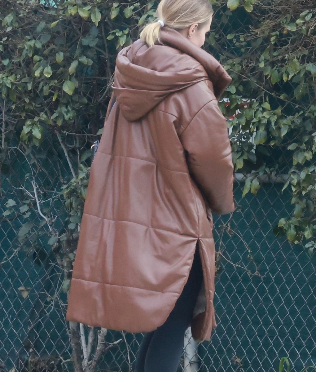 Kristen Bell Leather Puffer Coat
