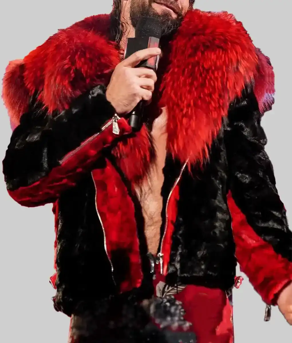 WWE Seth Rollins Maroon Fur Jacket NYC Jackets - Main Image