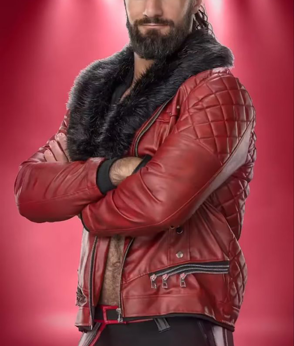 Seth Rollins Maroon Fur Collar Jacket