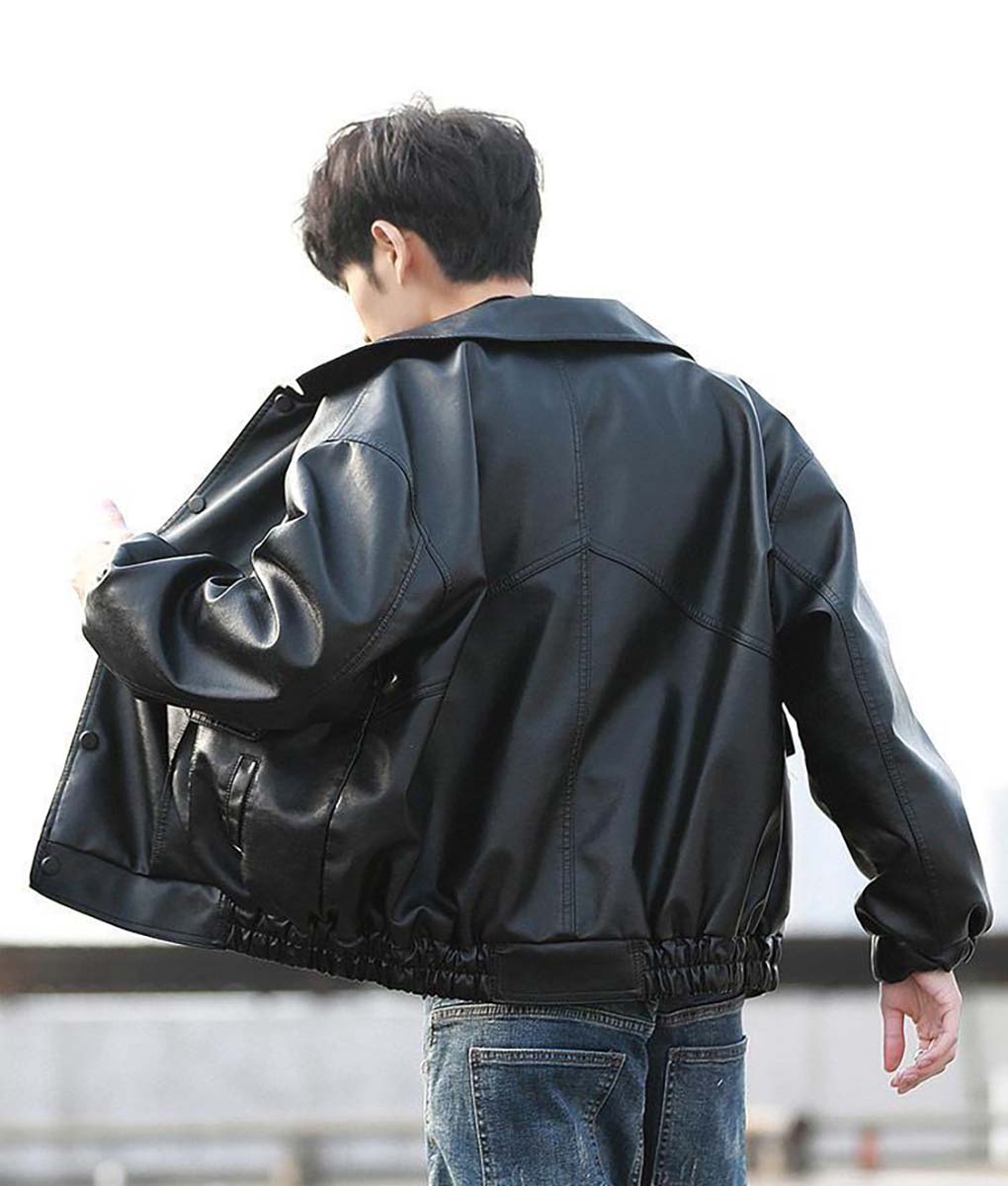 Taehyun Black Leather Bomber Jacket