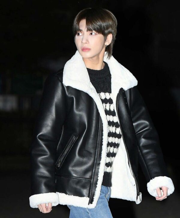Taehyun Black Leather Shearling Jacket