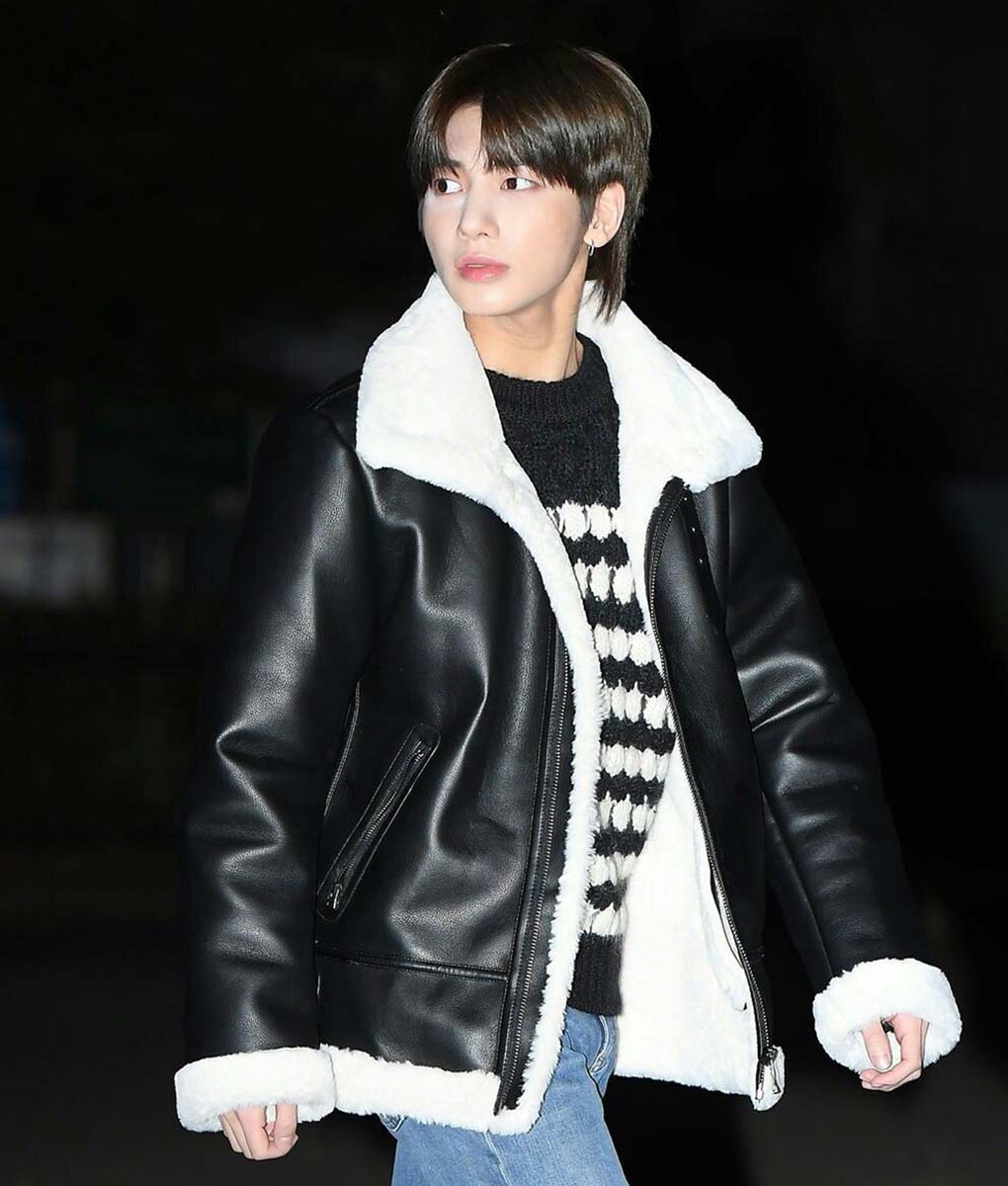 Taehyun Black Leather Shearling Jacket