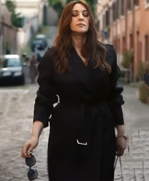 Mafia Mamma 2023 Monica Belluci Black Trench Coat