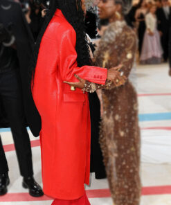 Met Gala 2023 Gabrielle Union Textured Red Long Coat