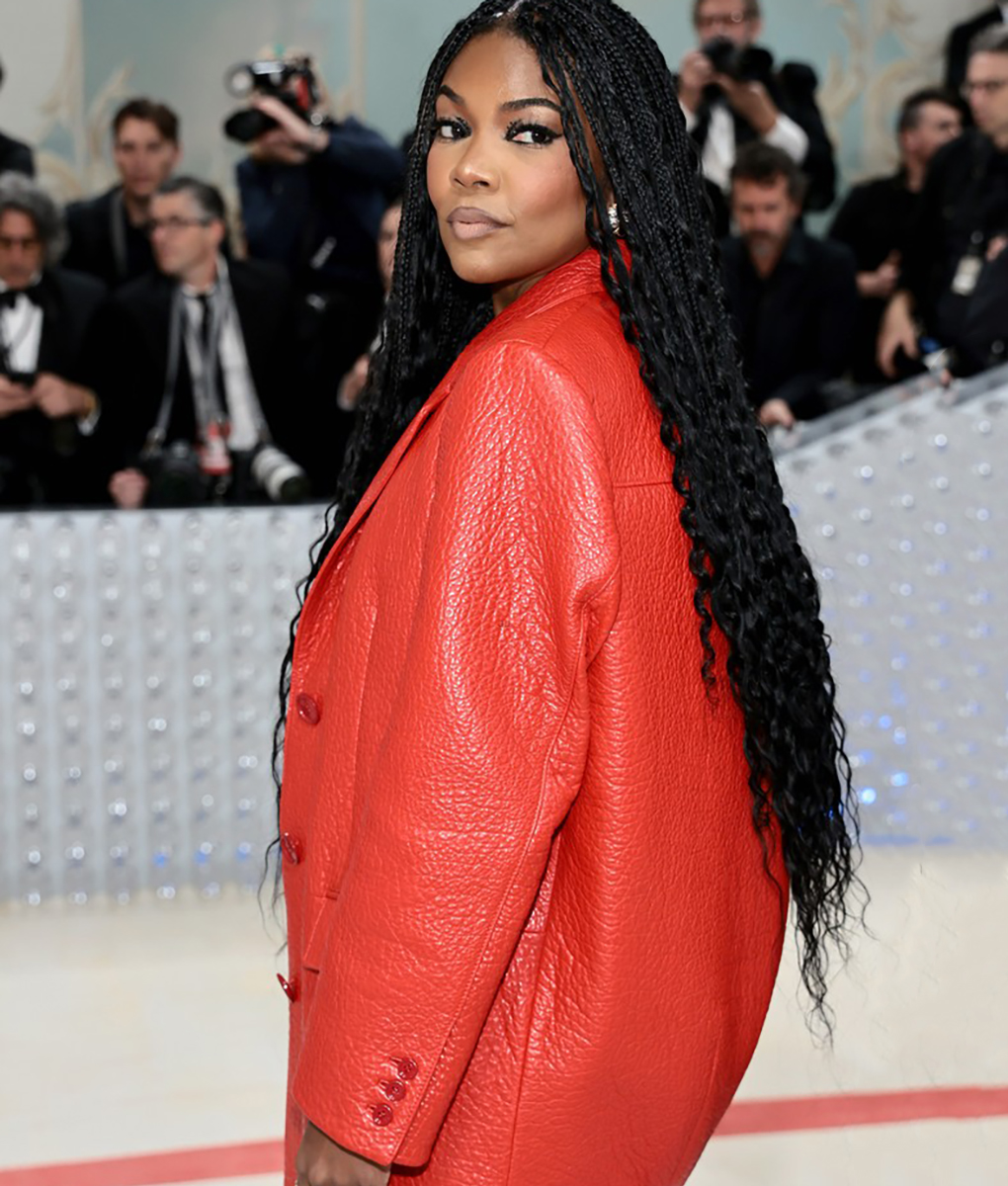 Met Gala 2023 Gabrielle Union Textured Red Long Coat