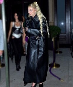 Met Gala 2023 Afterparty Gigi Hadid Black Leather Wrap Coat