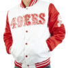 SF 49 White and Red Satin Varsity Jacket
