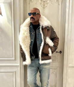 Steve Harvey Brown Shearling Jacket