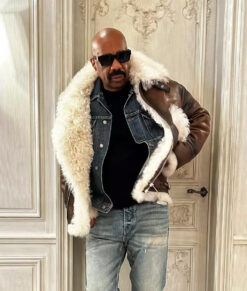 Steve Harvey Brown Shearling Jacket