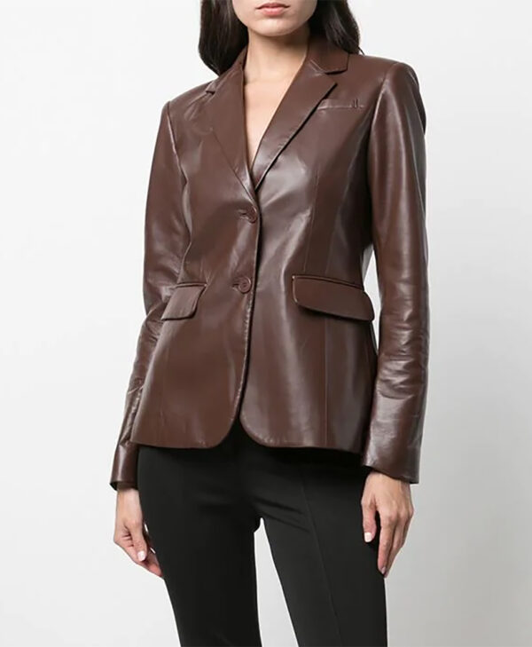 Succession Sarah Snook Brown Leather Blazer